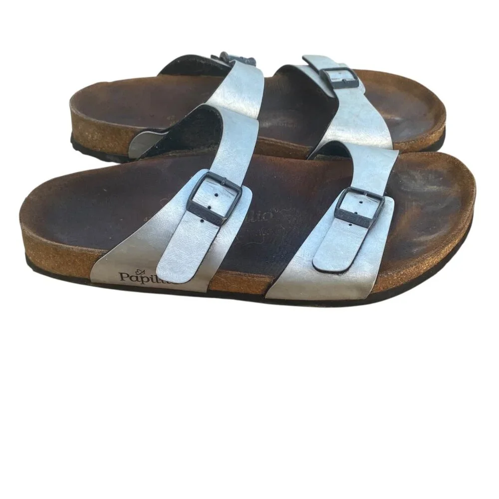 Birkenstock Papillio‎ Sydney Silver Metallic Sandal Double Strap Women EU42/US11